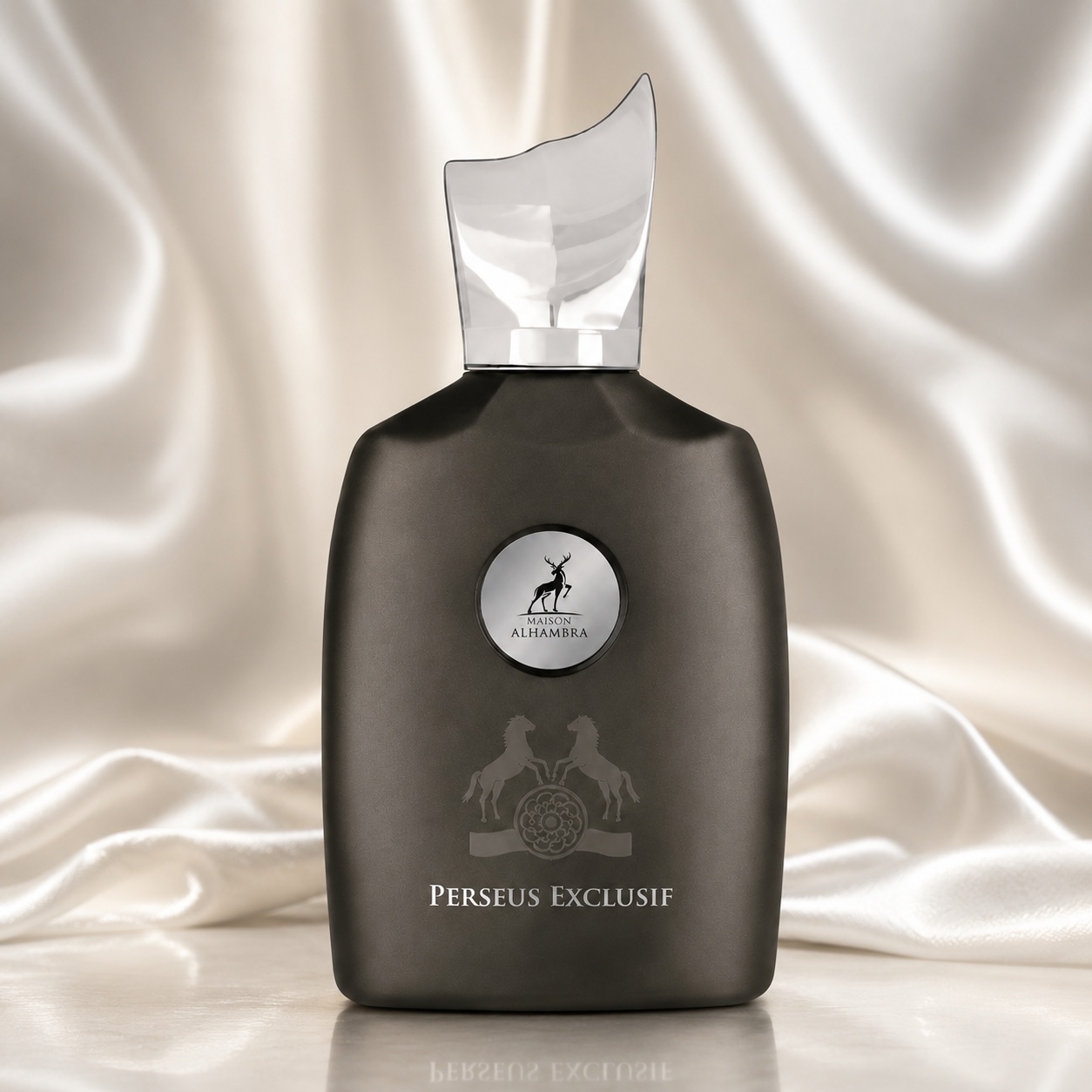 Sticlă parfum Perseus Exclusif Maison Alhambra 100 ml negru fumuriu cu capac transparent sculptural și design masculin premium
