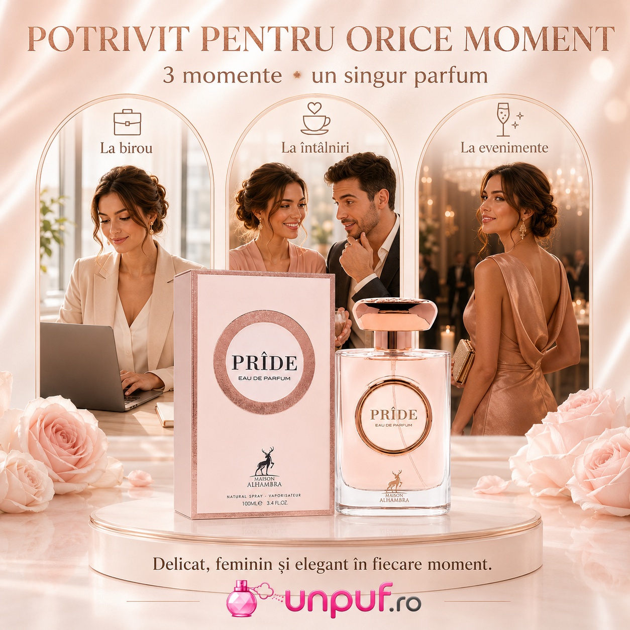 Parfum Pride Maison Alhambra potrivit pentru zi de zi, birou, &icirc;nt&acirc;lniri și evenimente elegante