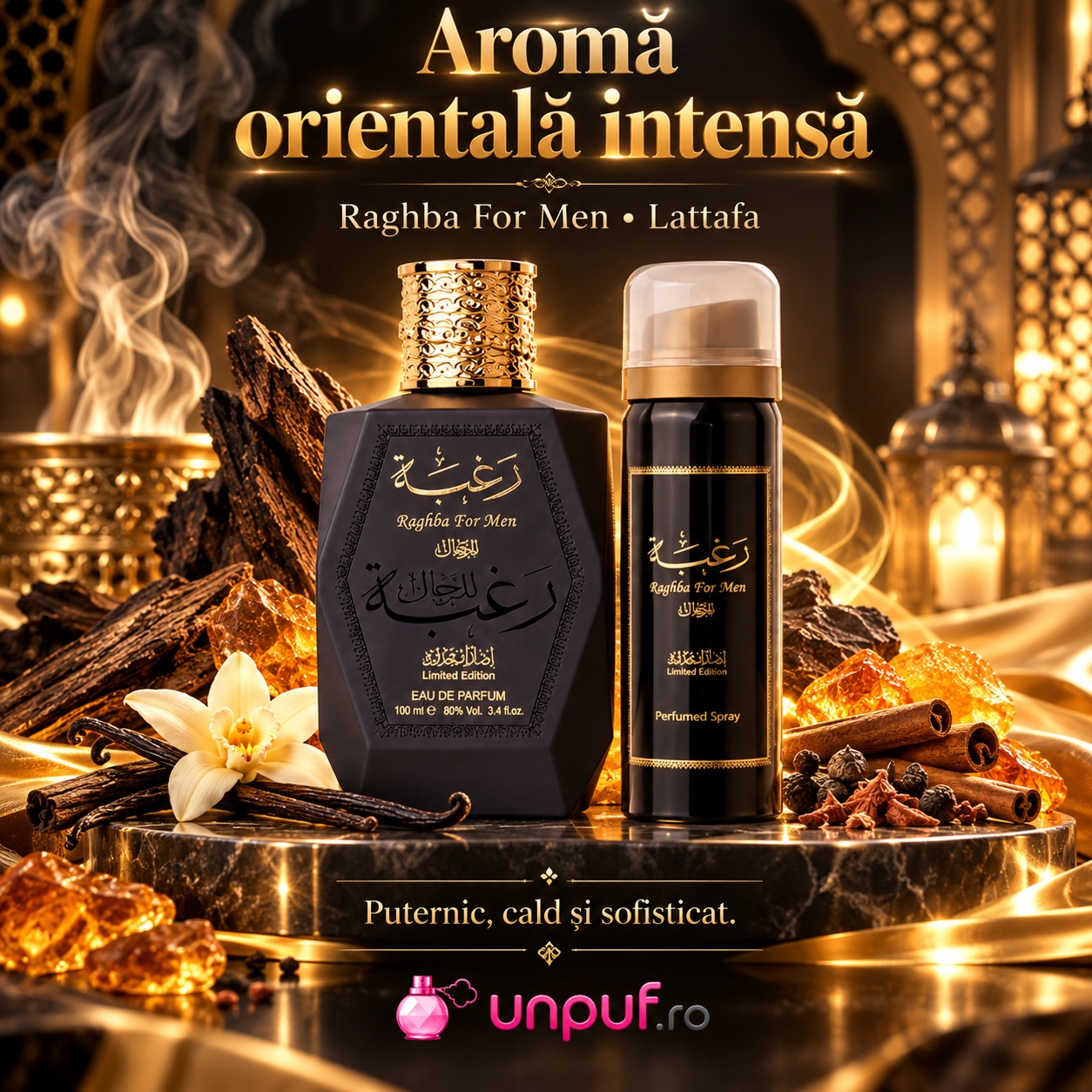 Raghba For Man Lattafa aromă orientală intensă cu profil masculin cald și sofisticat