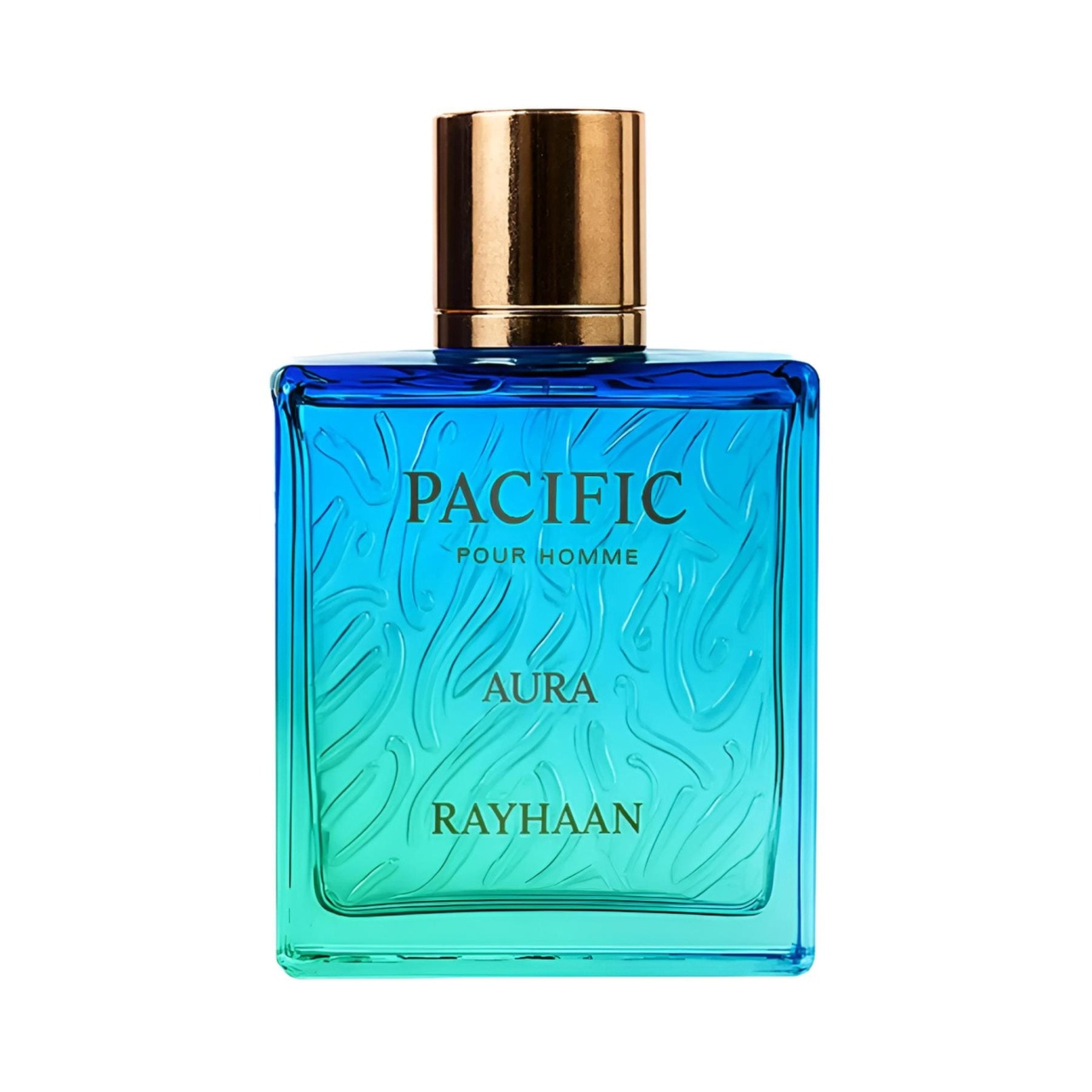 Rayhaan Pacific Aura 100ml flacon individual albastru turcoaz pe fundal alb