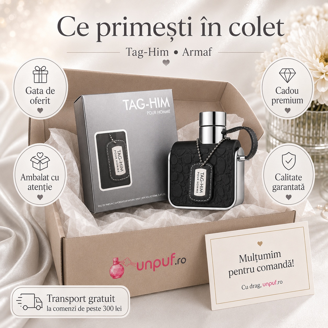 Ce primești &icirc;n colet Parfum Tag For Him Armaf 100 ml ambalat premium pentru cadou