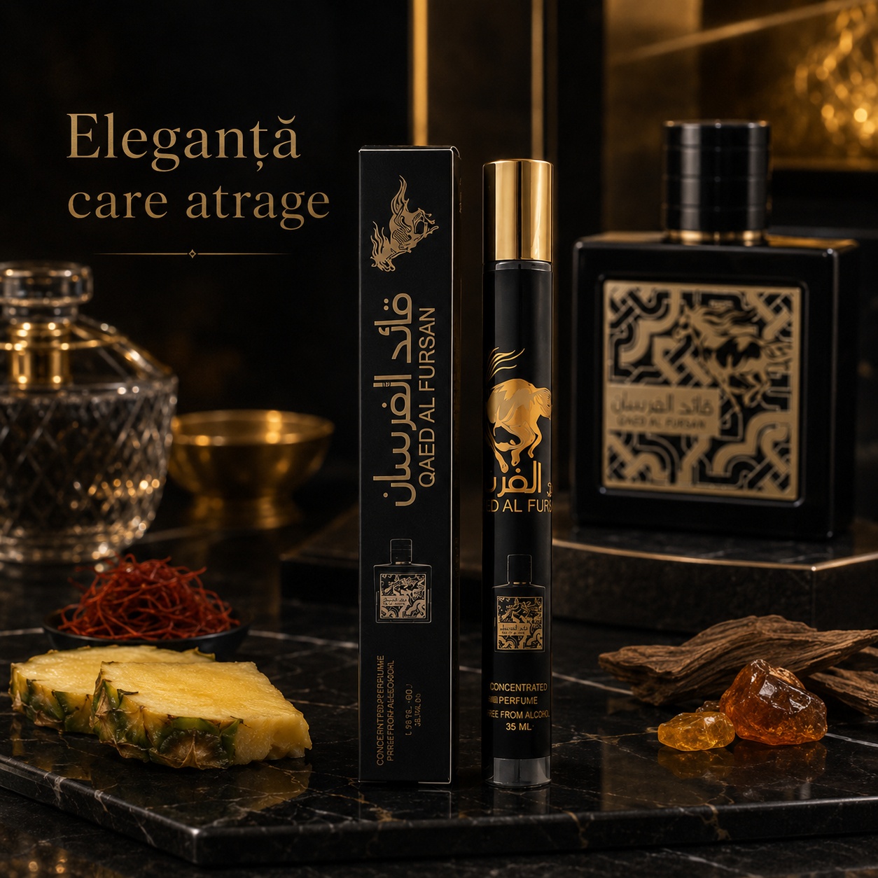Parfum Qaed Al Fursan 35 ml eleganță arabescă cu ananas șofran lemn și ambră