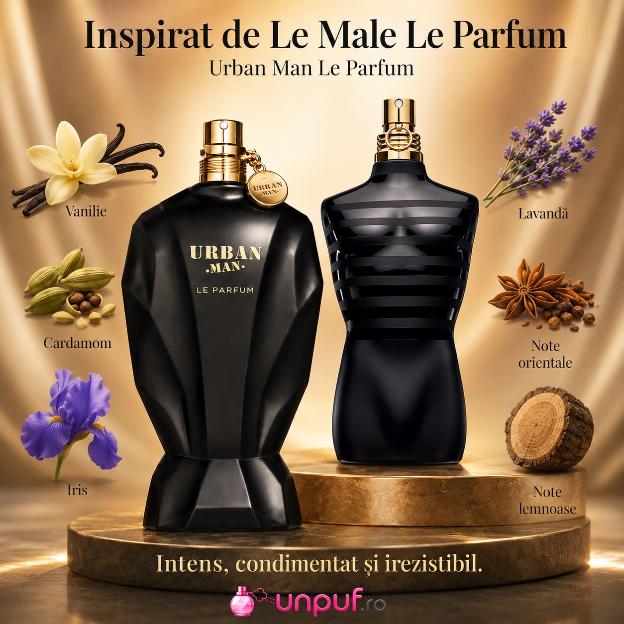 Urban Man Le Parfum Fragrance World inspirat din Le Beau Male Jean Paul Gaultier parfum masculin lemnos și ambrat