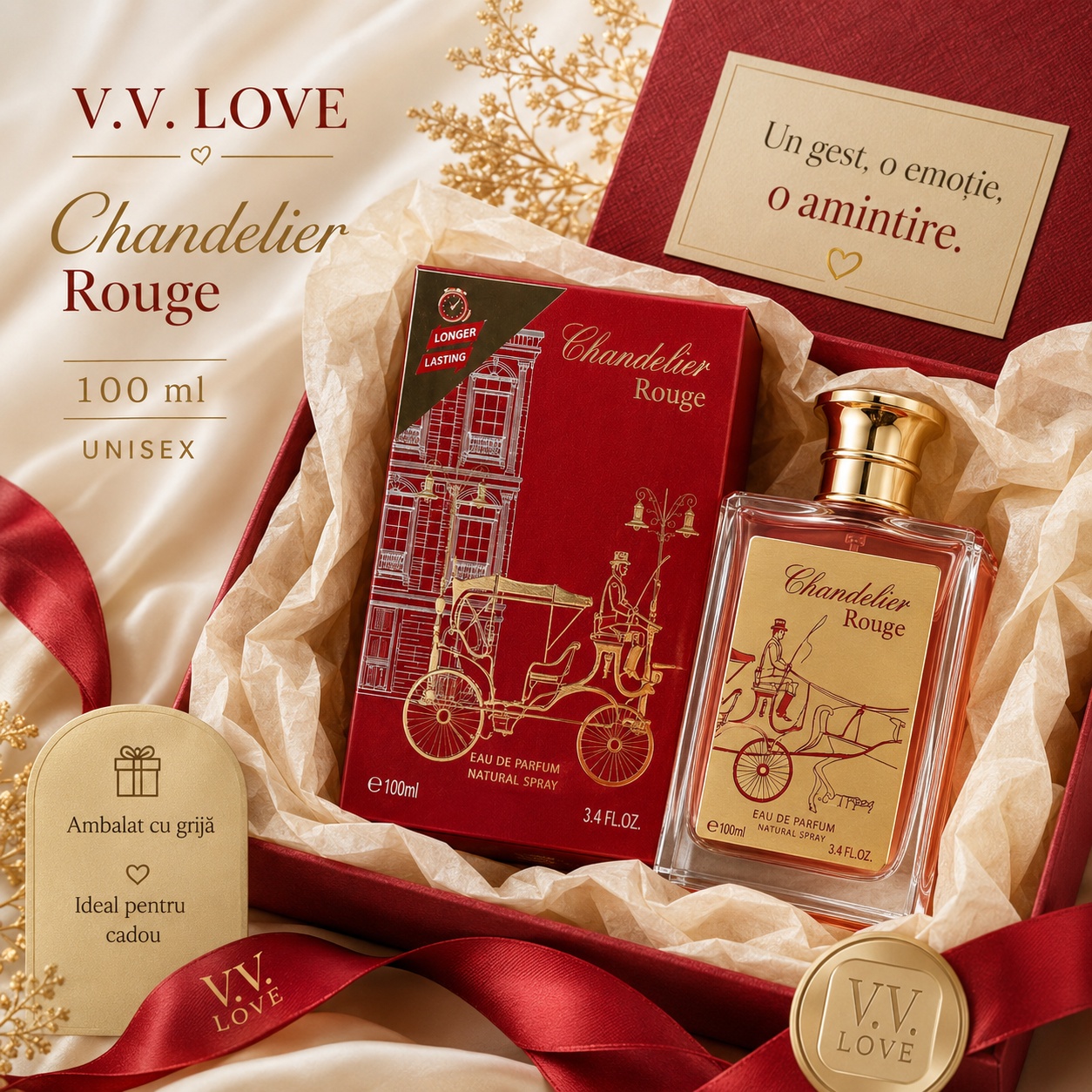 Parfum V.V. Love Chandelier Rouge ambalat cu grijă ideal pentru cadou
