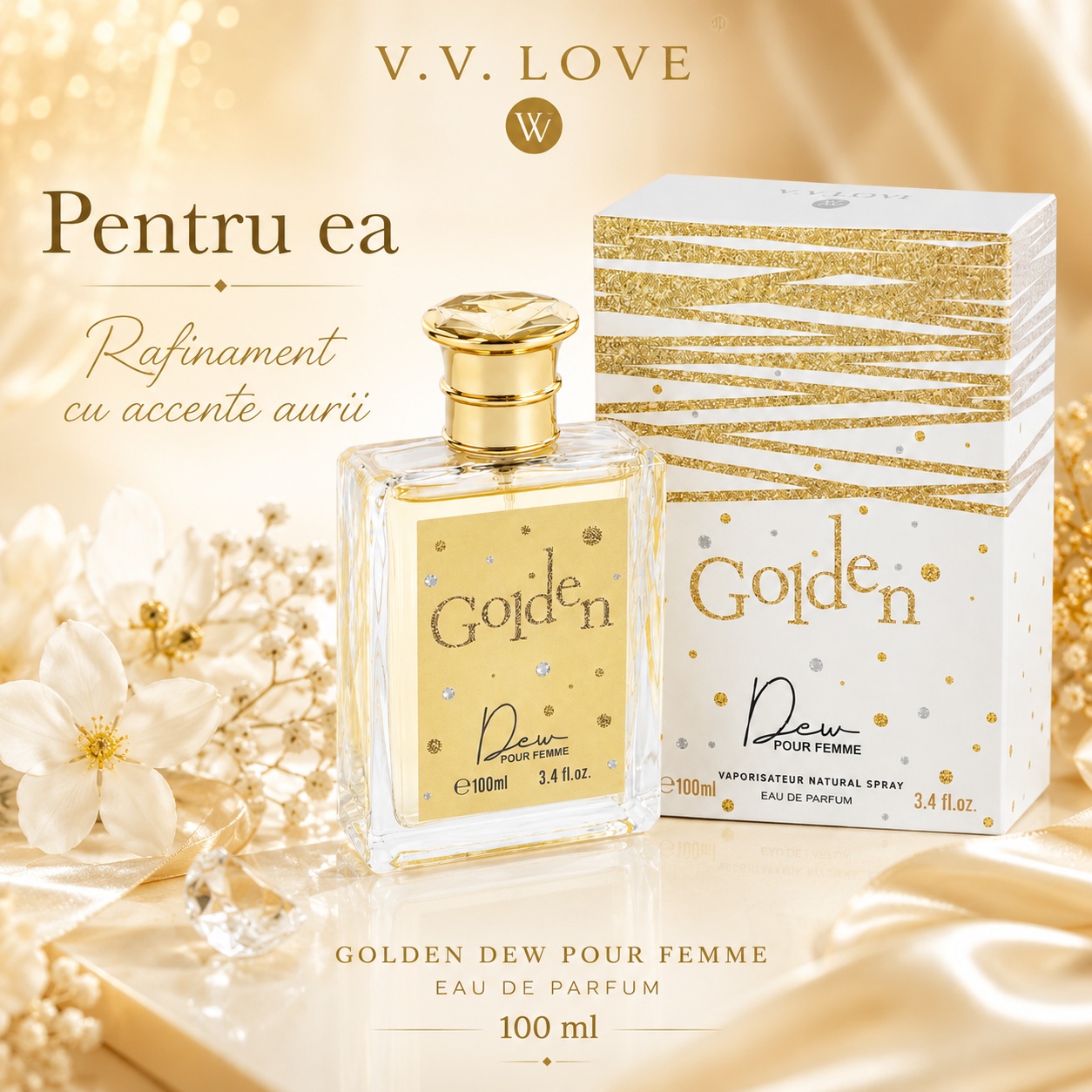 V.V. Love Golden Dew parfum damă rafinament cu accente aurii