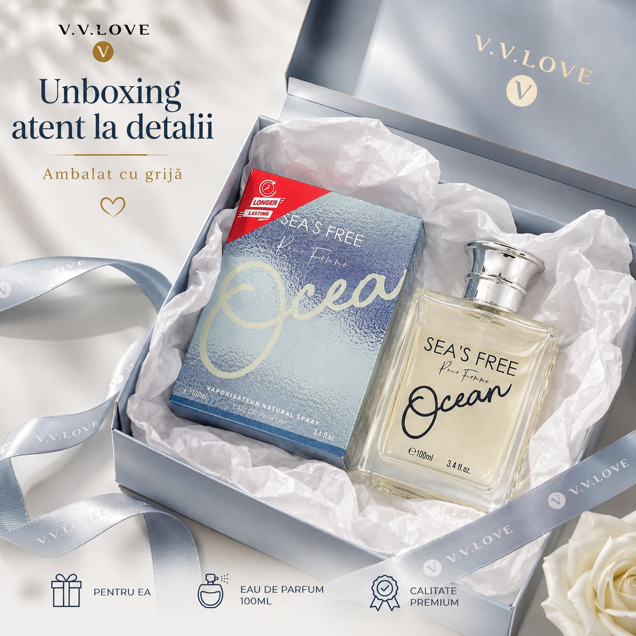 V.V. Love Sea&rsquo;s Free Ocean unboxing ambalat cu grijă cadou pentru ea