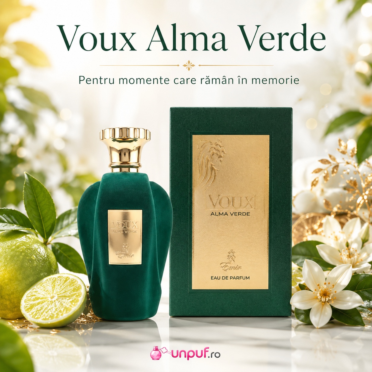 Voux Alma Verde Emir parfum pentru momente care răm&acirc;n &icirc;n memorie cu citrice și flori albe