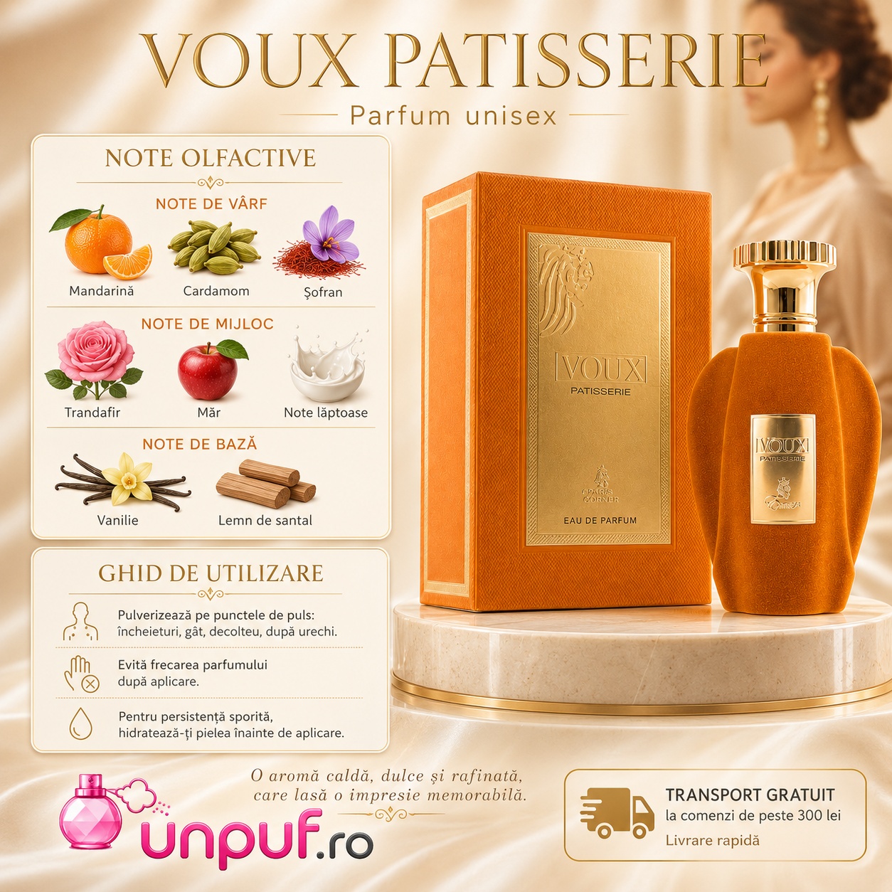 Voux Patisserie Emir parfum unisex cu note olfactive și ghid de utilizare