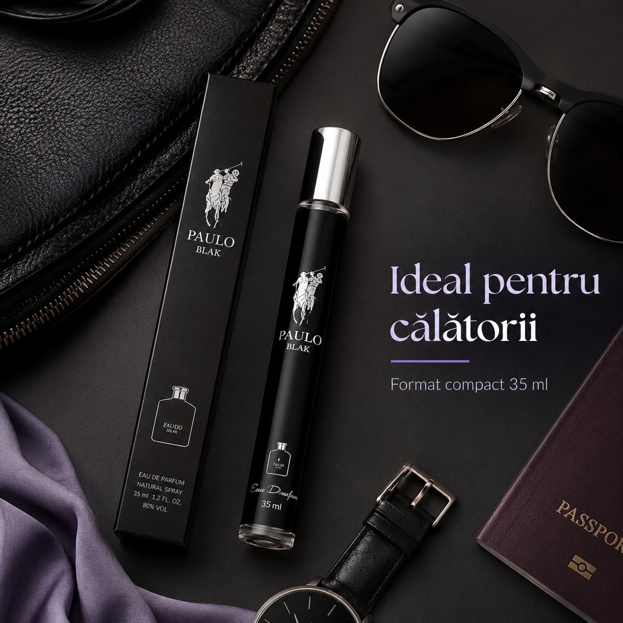 Paulo Blak 35 ml ideal pentru călătorii, parfum compact pentru bărbat