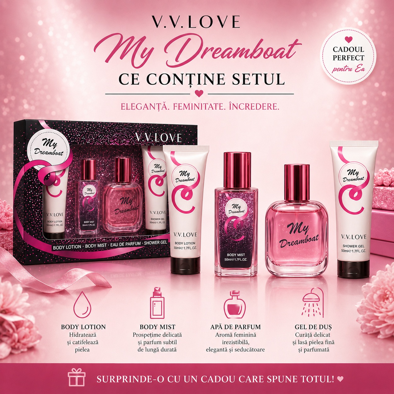 Ce conține setul V.V. Love My Dreamboat 4 piese