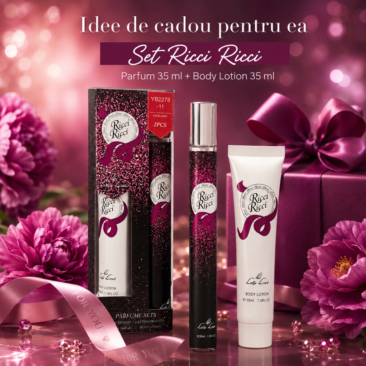 Set Ricci Ricci 2x35 ml idee de cadou pentru ea, parfum 35 ml și body lotion 35 ml