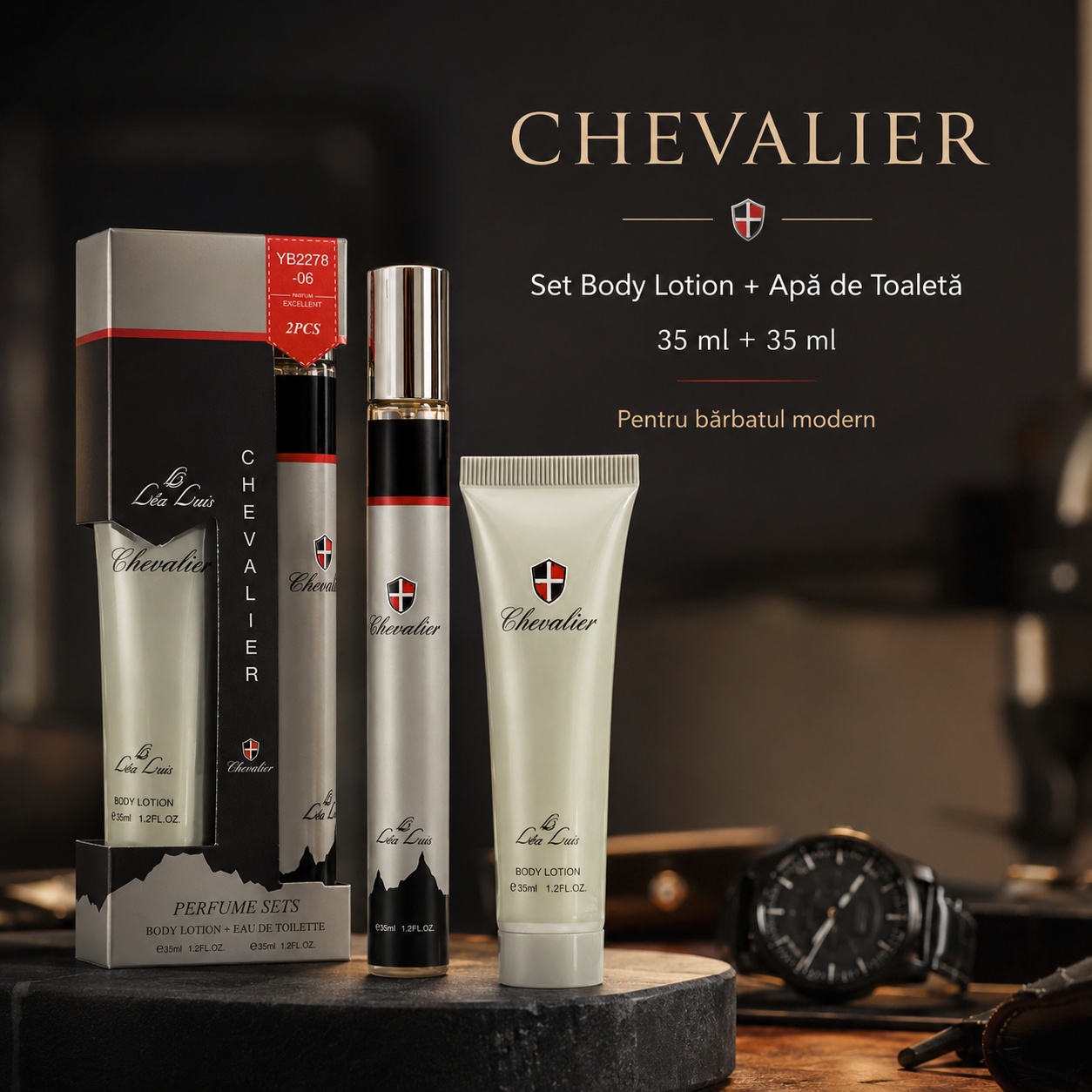 Chevalier set body lotion și apă de toaletă 35 ml plus 35 ml pentru bărbatul modern