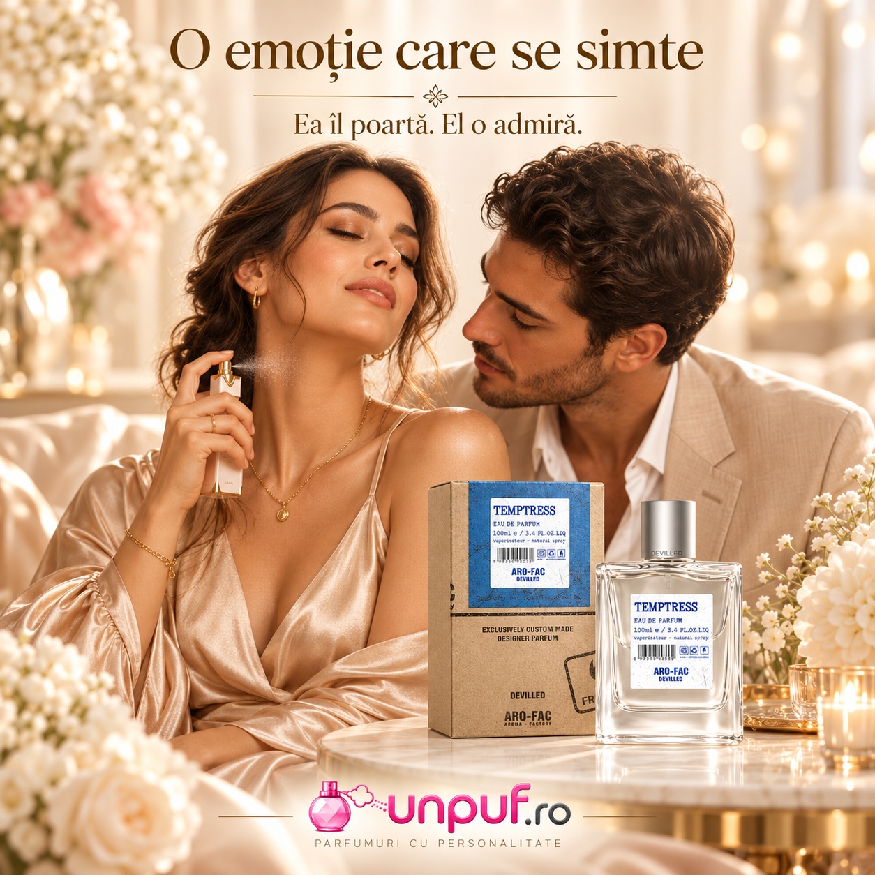 Temptress Aro-Fac parfum floral-gurmand cu pralină și vanilie