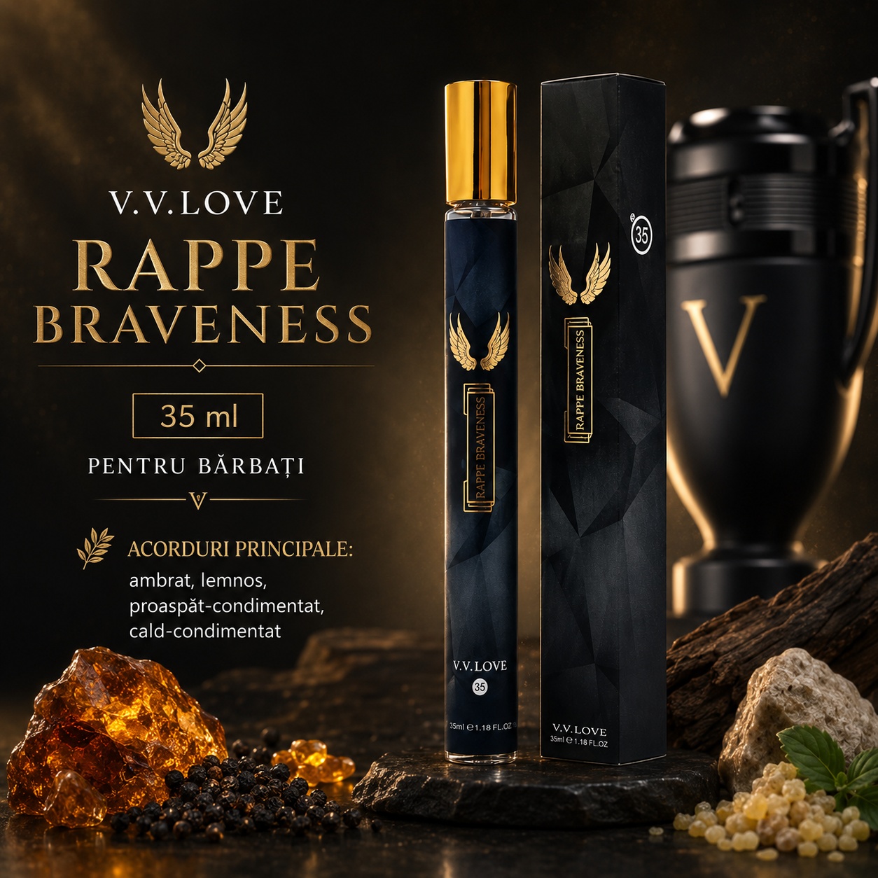Acorduri principale parfum Rappe Braveness ambrat lemnos proaspăt condimentat cald condimentat