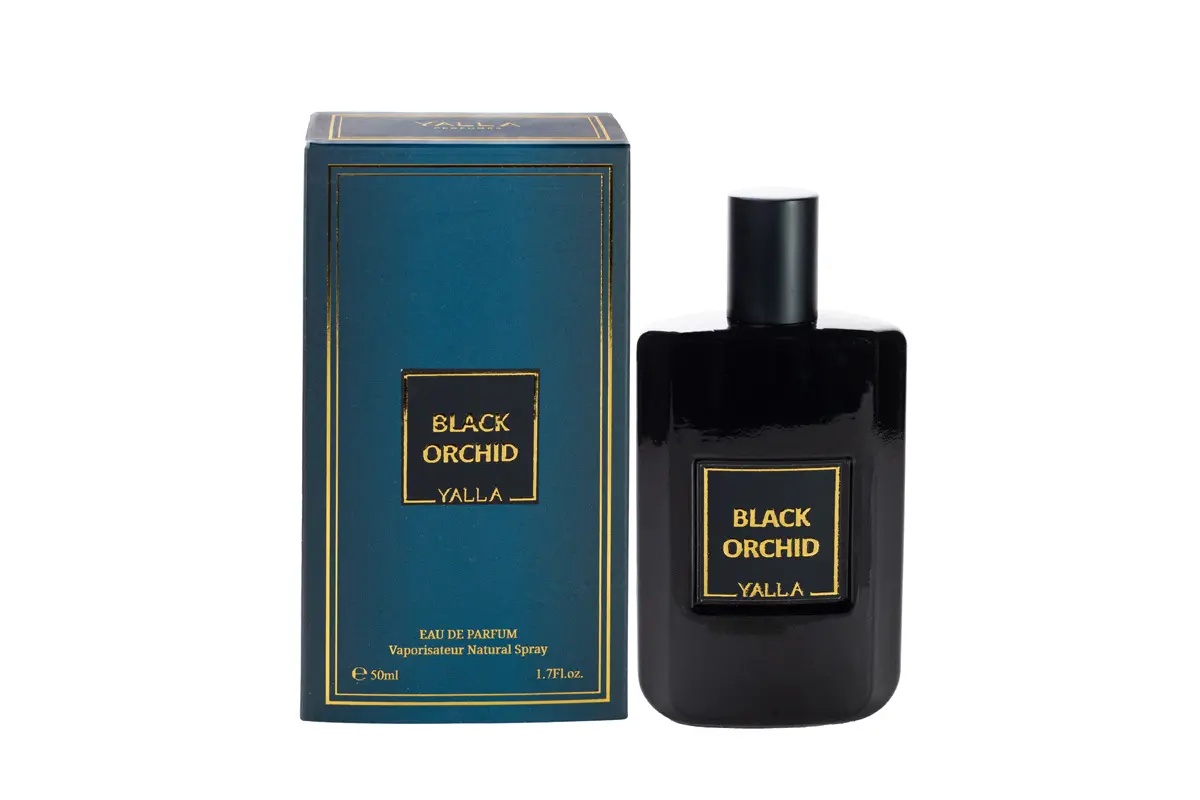 Black Orchid Yalla Eau de Parfum 50 ml cu flacon și cutie pe fundal alb