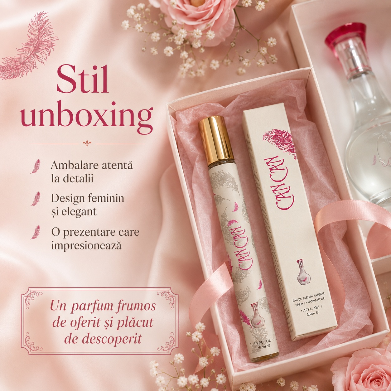 Stil unboxing Can Can 35 ml ambalare atentă design feminin și prezentare elegantă