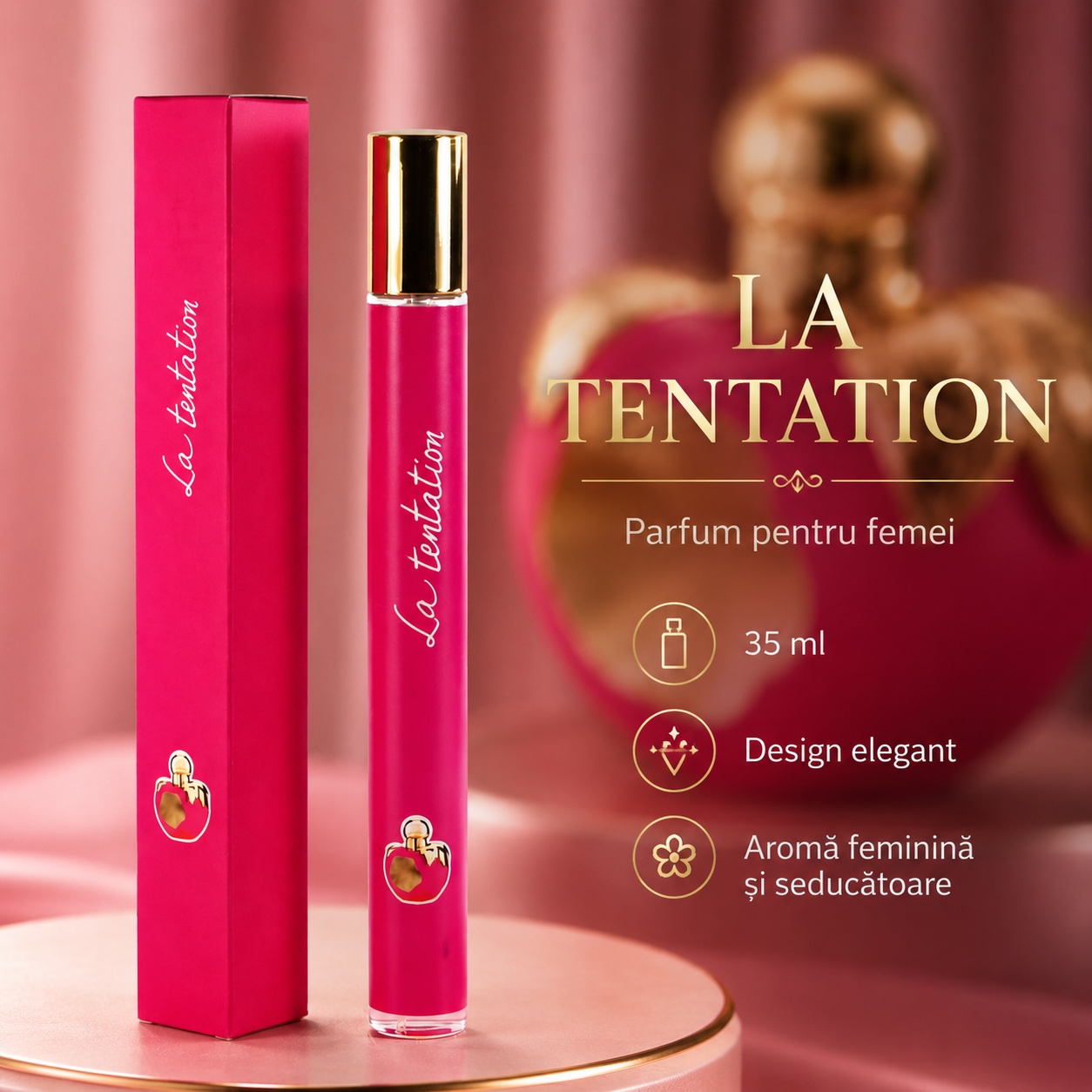 La Tentation 35 ml parfum pentru femei design elegant aromă feminină și seducătoare