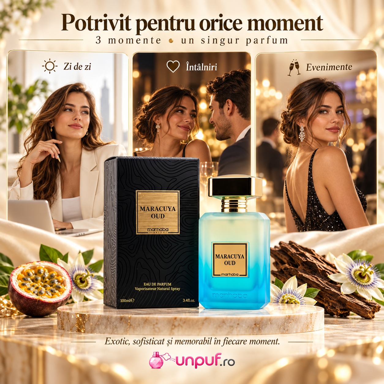 Maracuya Oud Marhaba parfum unisex potrivit pentru zi de zi intalniri si evenimente elegante