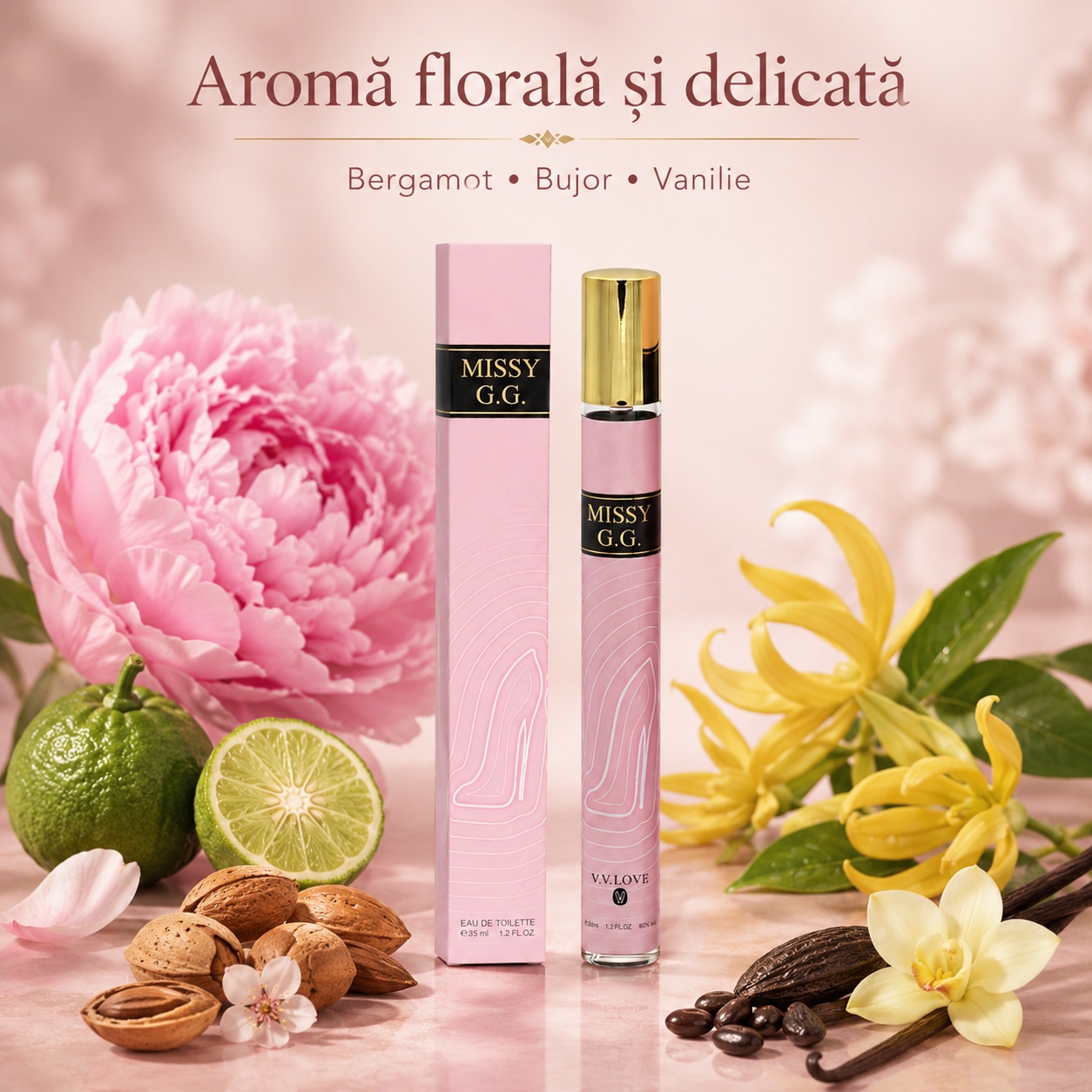 Missy G.G. 35 ml aromă florală și delicată cu bergamot bujor vanilie migdale amare și ylang ylang