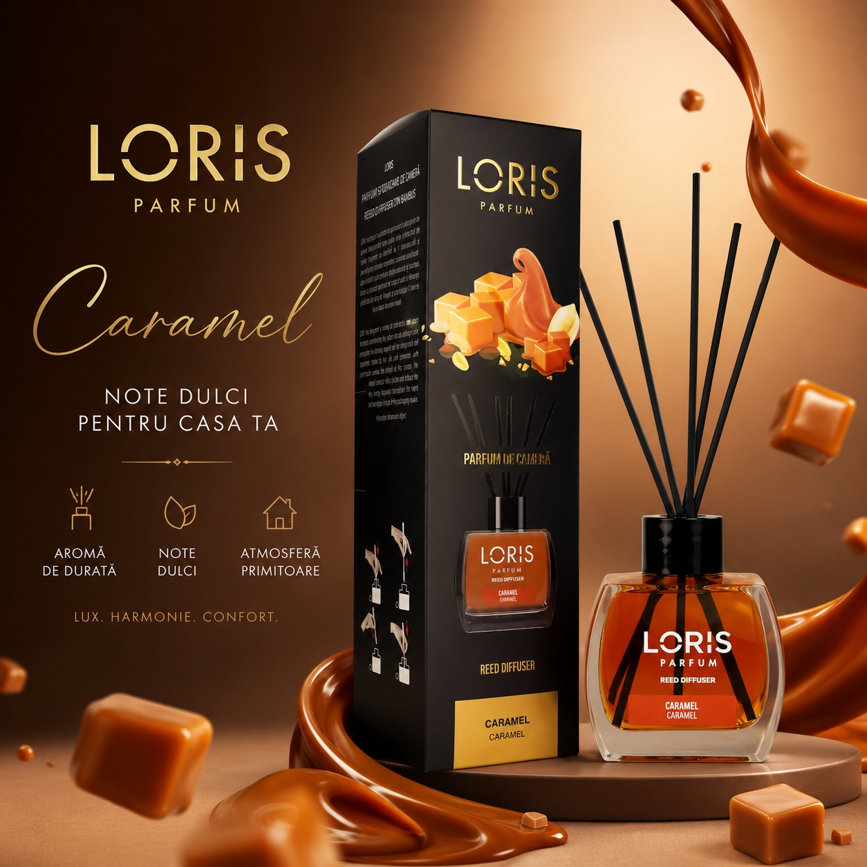 Cum se folosește odorizantul de cameră cu bețișoare parfumate Loris Caramel