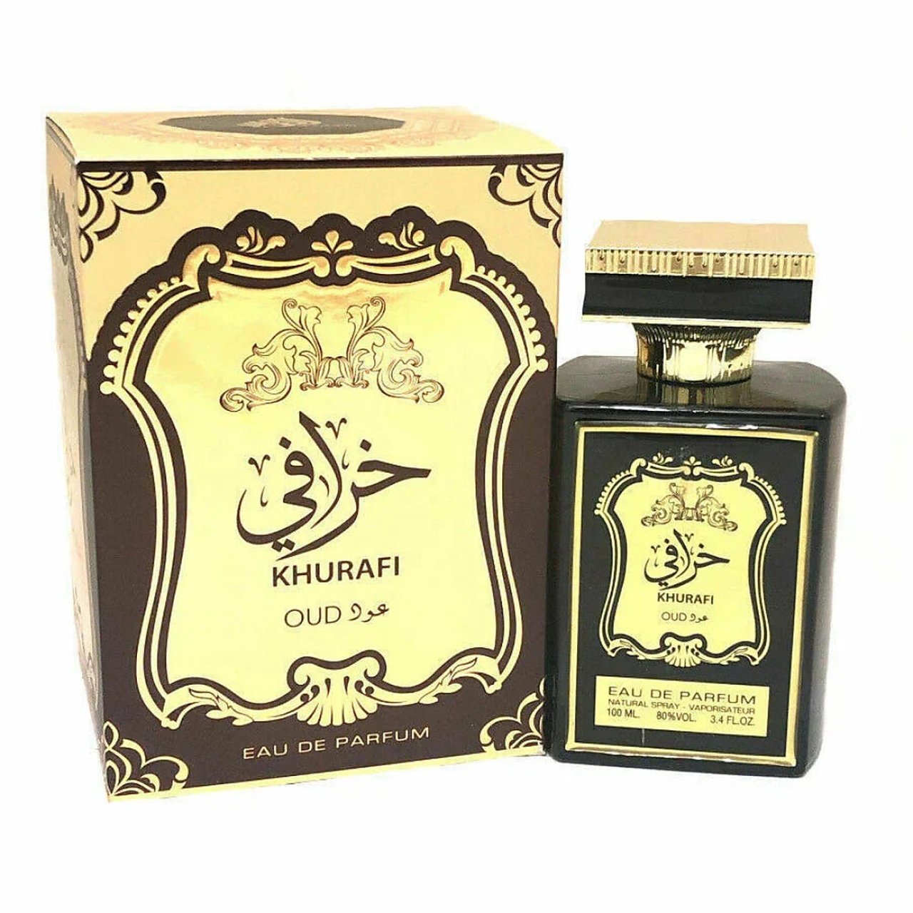 Parfum Al Raheeb Khurafi Oud 100 ml apă de parfum unisex cu flacon original negru și cutie aurie orientală