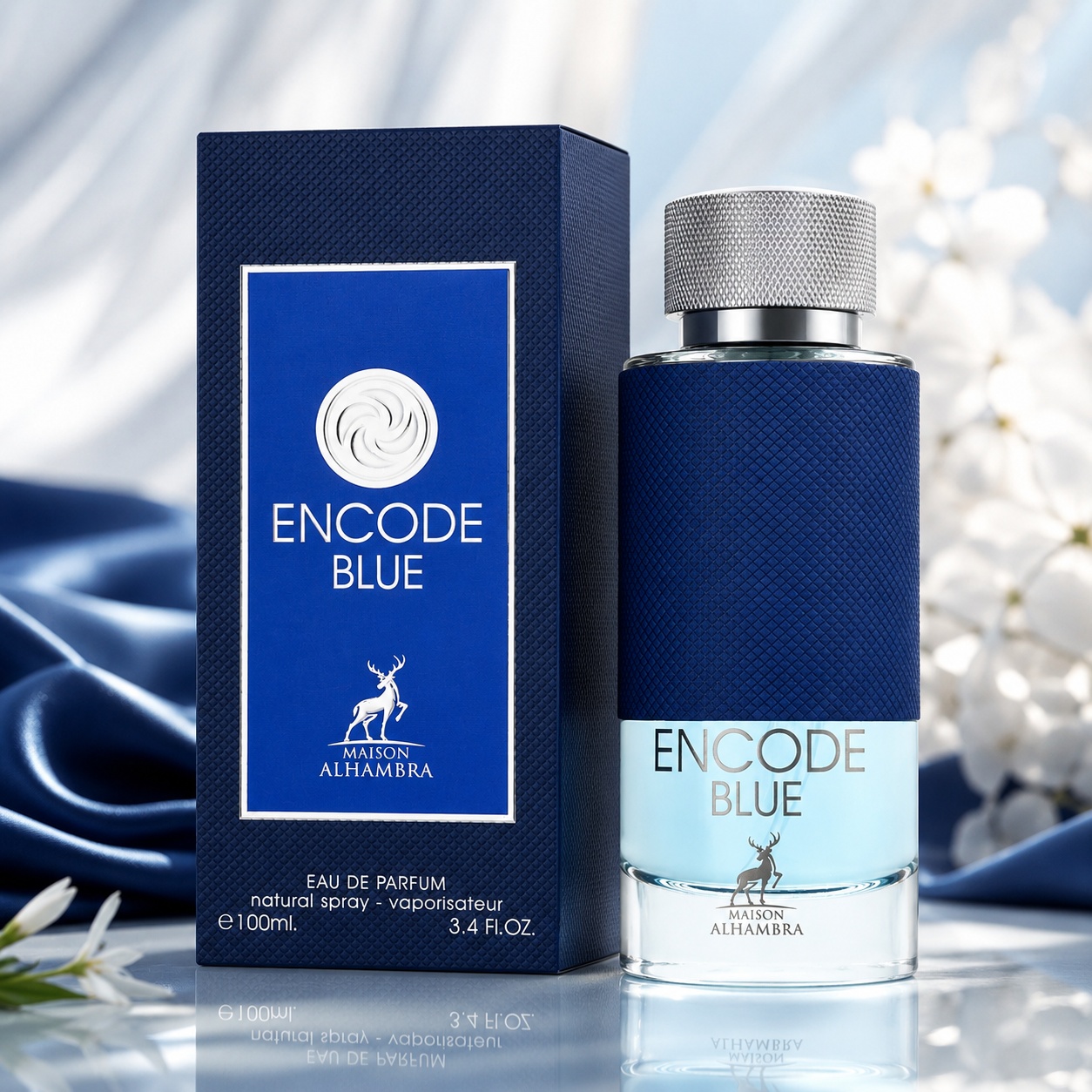Parfum Arăbesc Alhambra Encode Blue Maison Alhambra 100 ml cu sticlă albastră și cutie premium