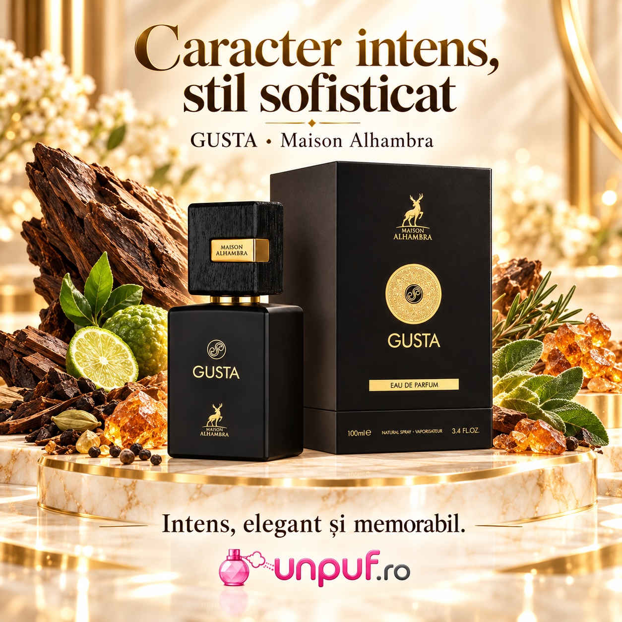Alhambra Gusta caracter intens stil sofisticat cu bergamotă condimente lemn ambră mosc și vanilie