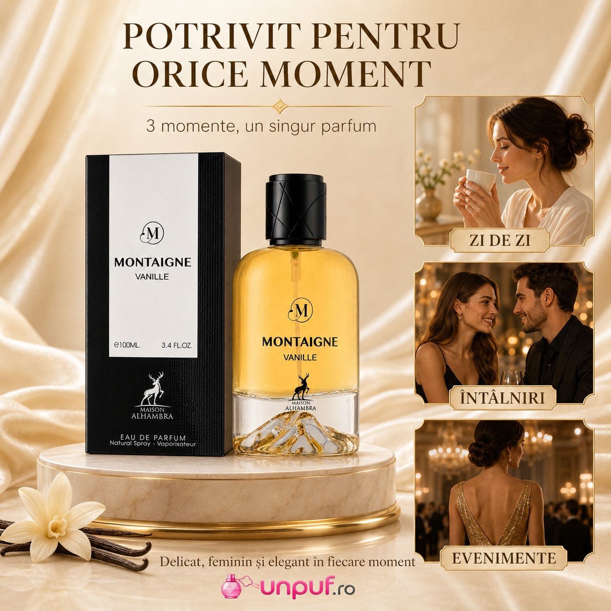 Parfum Alhambra Montaigne Vanille potrivit pentru zi de zi, &icirc;nt&acirc;lniri și evenimente