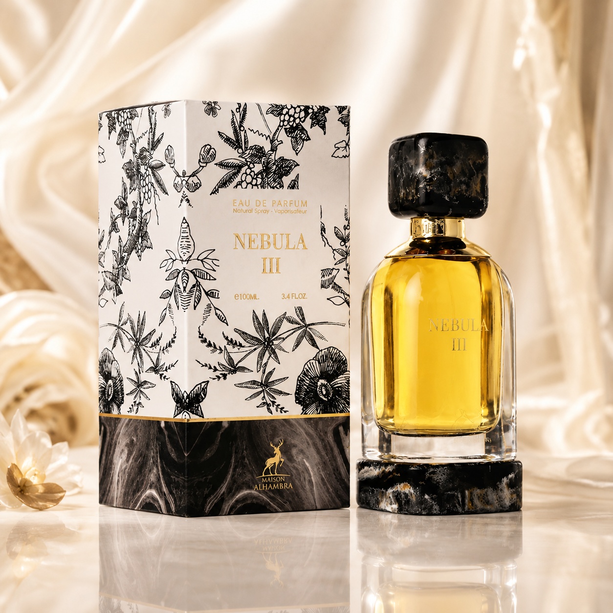 Parfum Arăbesc Alhambra Nebula III Maison Alhambra 100 ml cu sticlă aurie și cutie premium