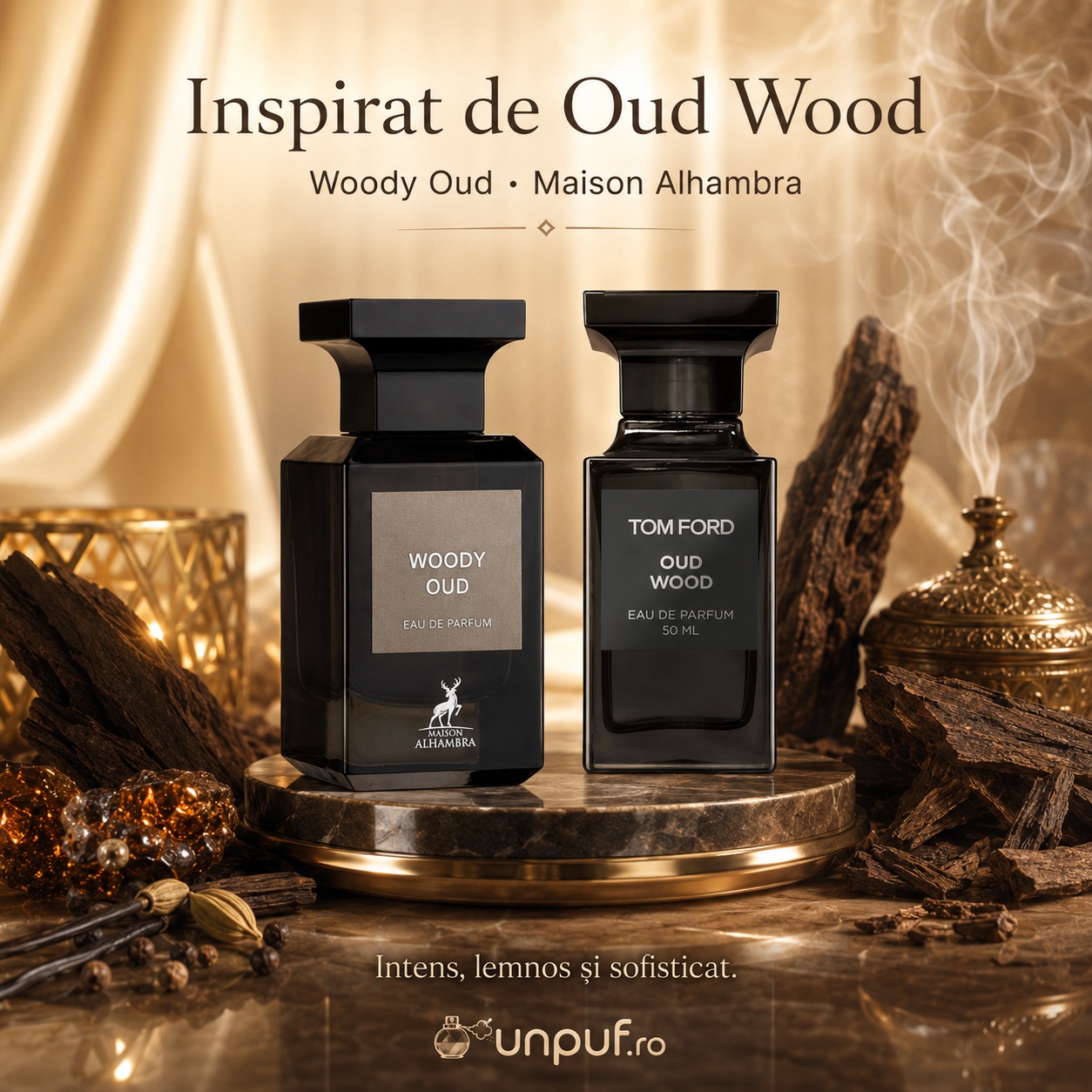 Alhambra Woody Oud Maison Alhambra inspirat din Oud Wood aromă lemnoasă intensă și sofisticată