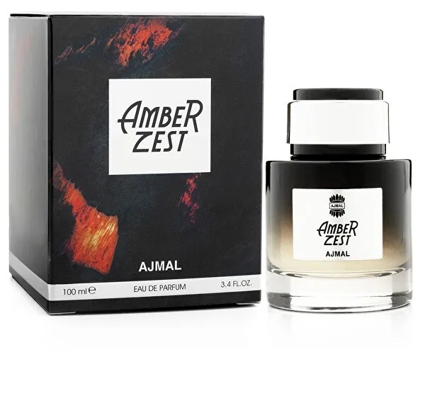 Imagine produs Ajmal Amber Zest 100 ml cu flacon și cutie pe fundal alb