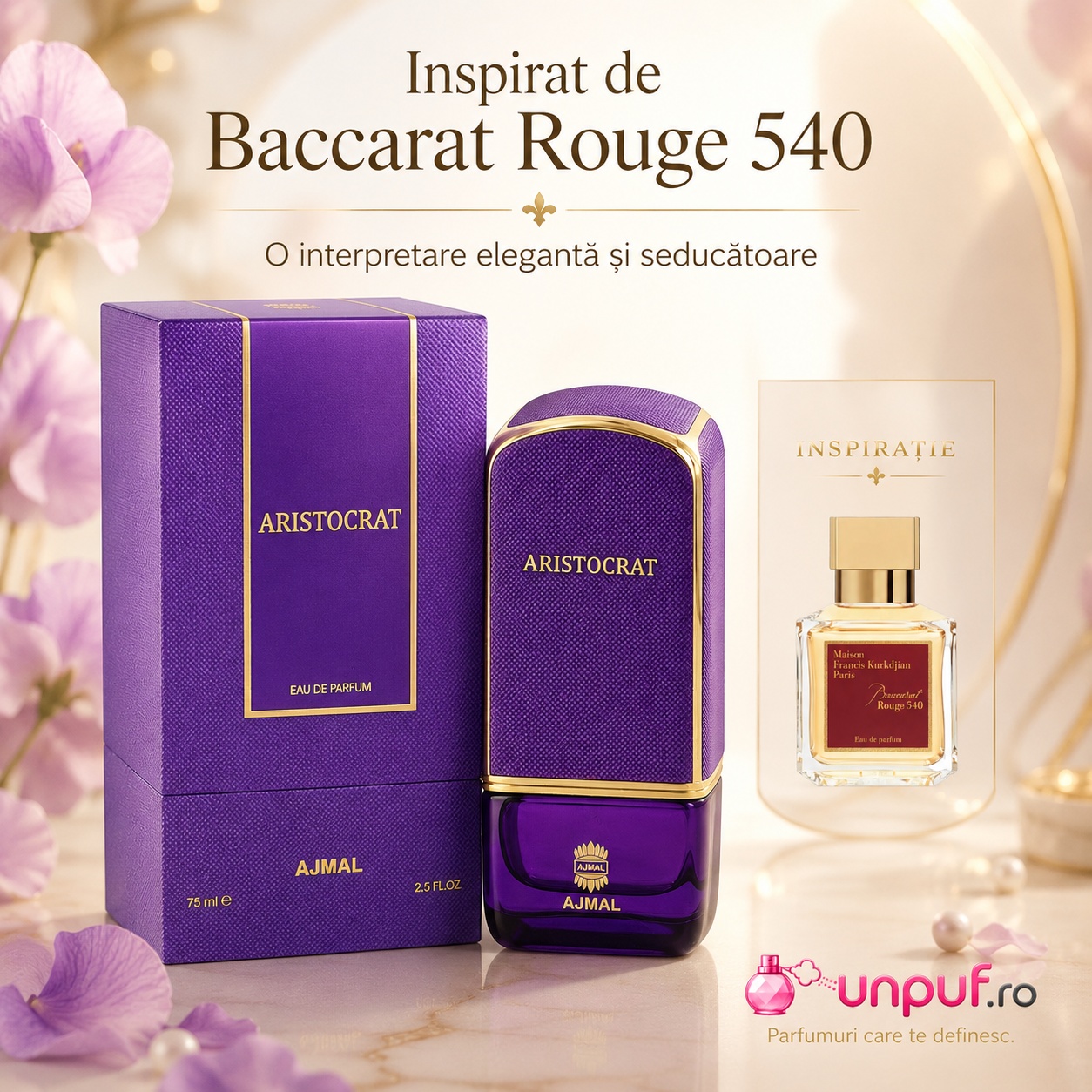 Ajmal Aristocrat Her cu direcție vizuală Baccarat Rouge 540, parfum feminin elegant și seducător