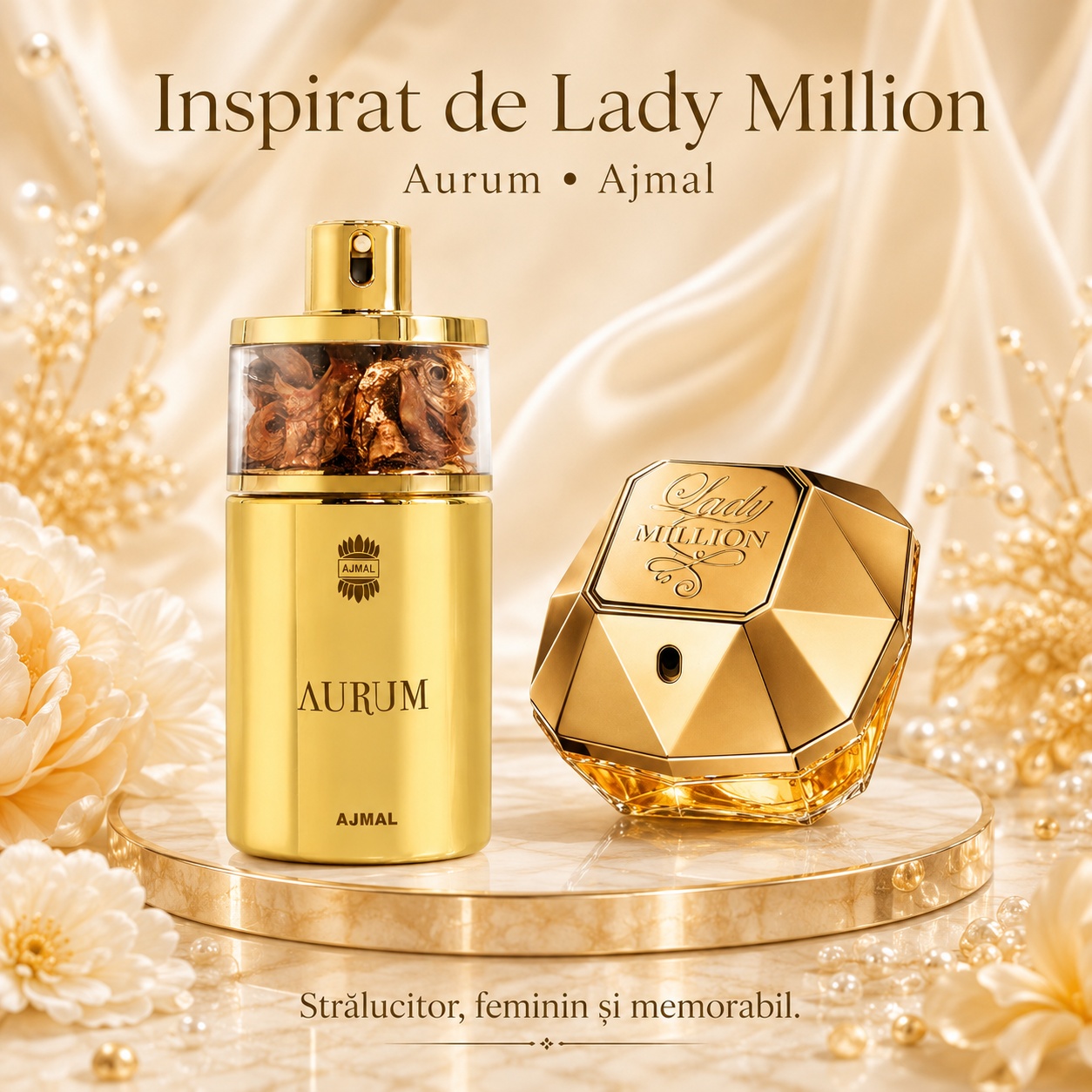 Ajmal Aurum direcție vizuală Lady Million, parfum strălucitor feminin și memorabil