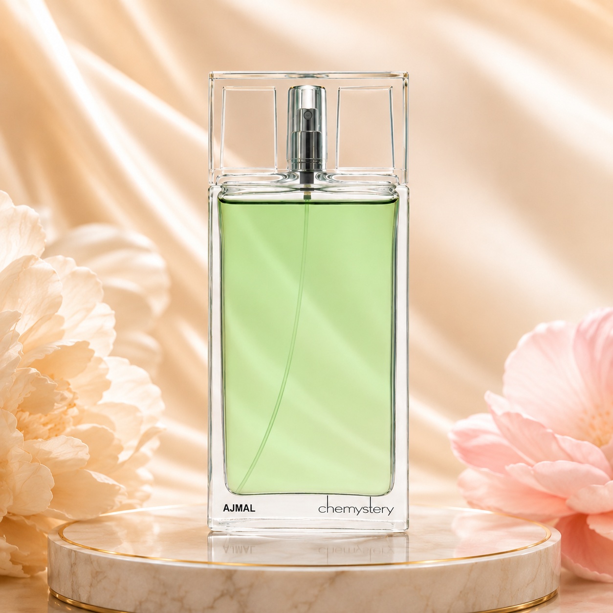 Flacon Ajmal Chemystery 90 ml verde luminos, design minimalist și elegant