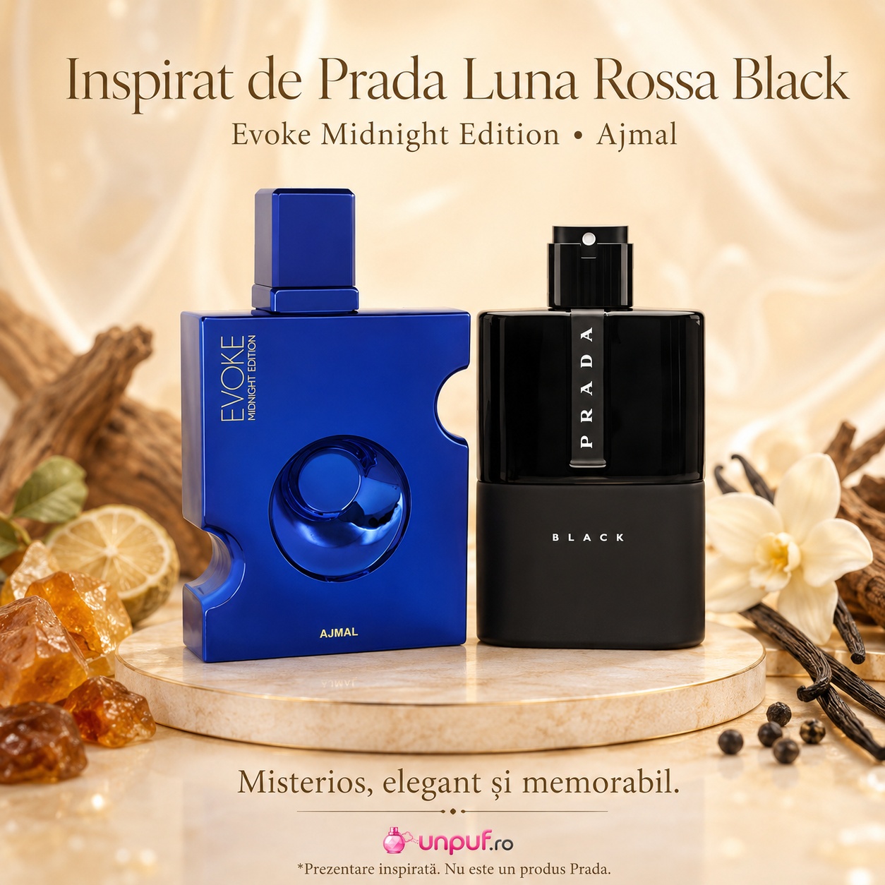 Ajmal Evoke Midnight Edition Her cu direcție vizuală Prada Luna Rossa Black, parfum misterios elegant și memorabil