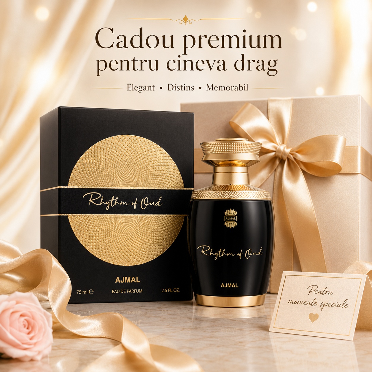 Ajmal Rhythm Of Oud cadou premium pentru cineva drag, parfum elegant, distins și memorabil