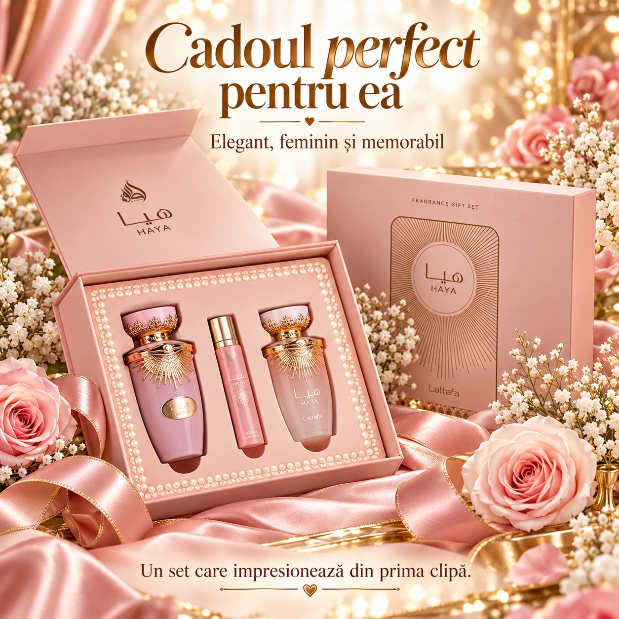 Lattafa Haya Gift Set cadou premium elegant și feminin