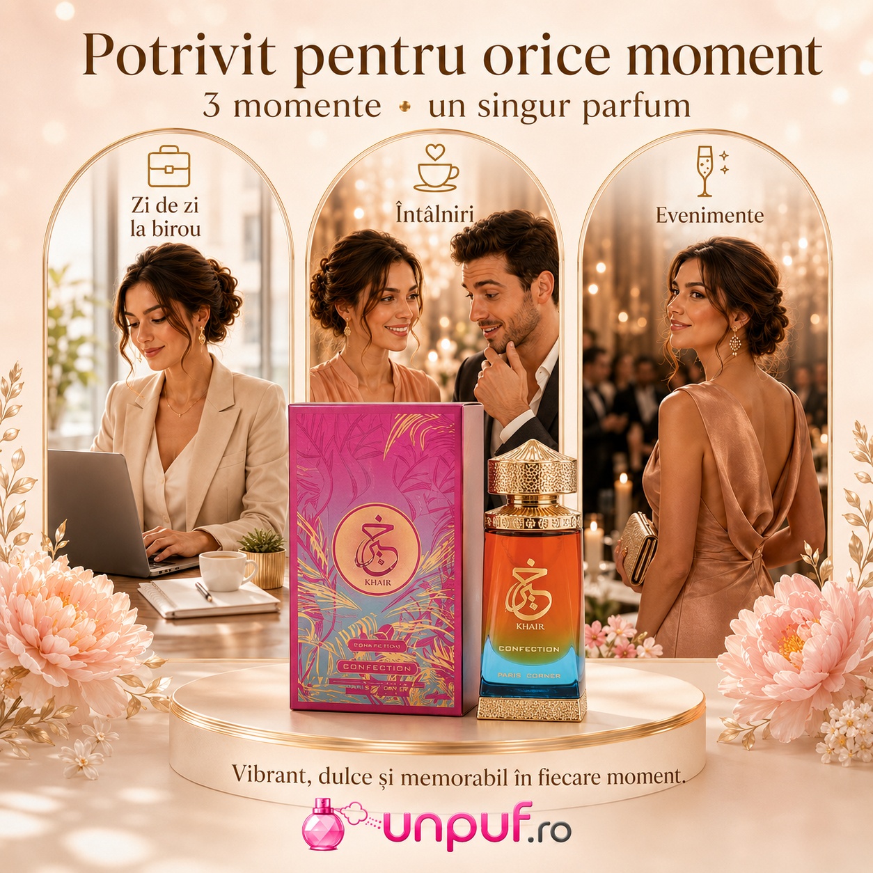 Khair Confection Paris Corner potrivit pentru zi de zi la birou, &icirc;nt&acirc;lniri și evenimente, parfum vibrant dulce și memorabil &icirc;n fiecare moment