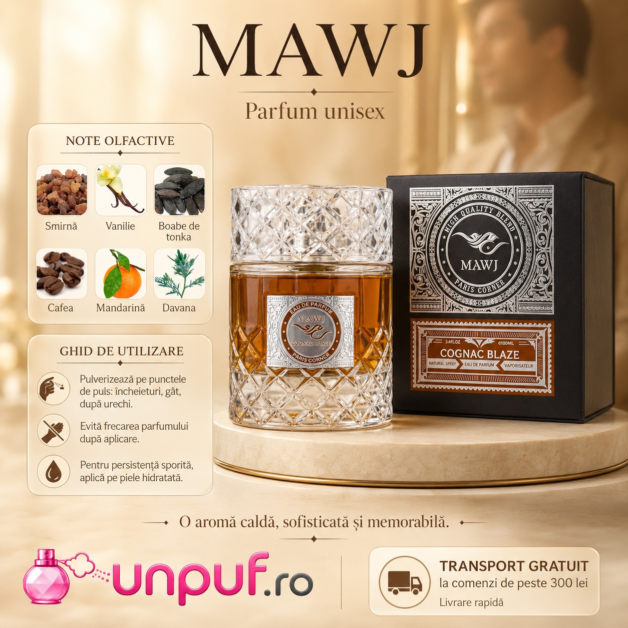 Mawj Cognac Blaze Paris Corner prezentare design premium note olfactive și ghid de utilizare