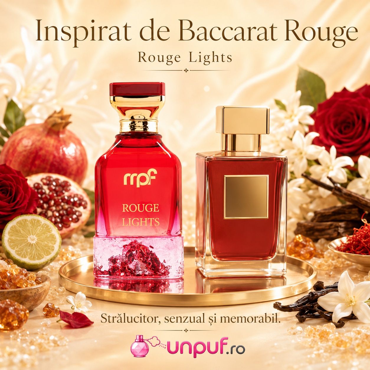 Rouge Lights inspirat de Baccarat Rouge, parfum strălucitor, senzual și memorabil pentru femei