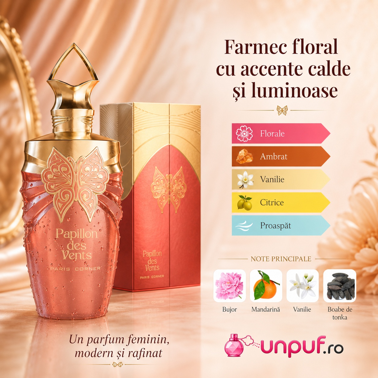 Papillon Des Vents Paris Corner prezentare note florale ambrate vanilate citrice și proaspete