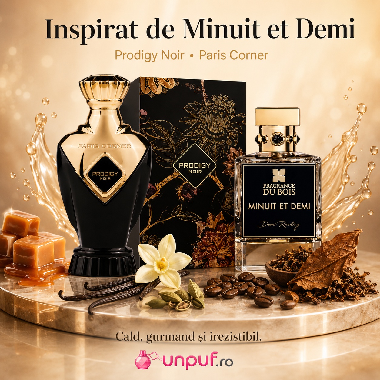 Prodigy Noir Paris Corner inspirat din Minuit Et Demi parfum cald gurmand și irezistibil