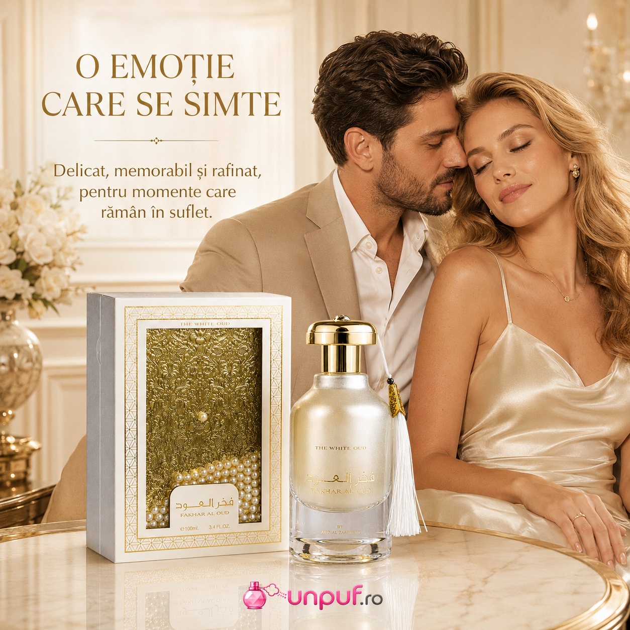 Fakhar Al Oud Intense White parfum romantic unisex, delicat memorabil și rafinat pentru momente speciale