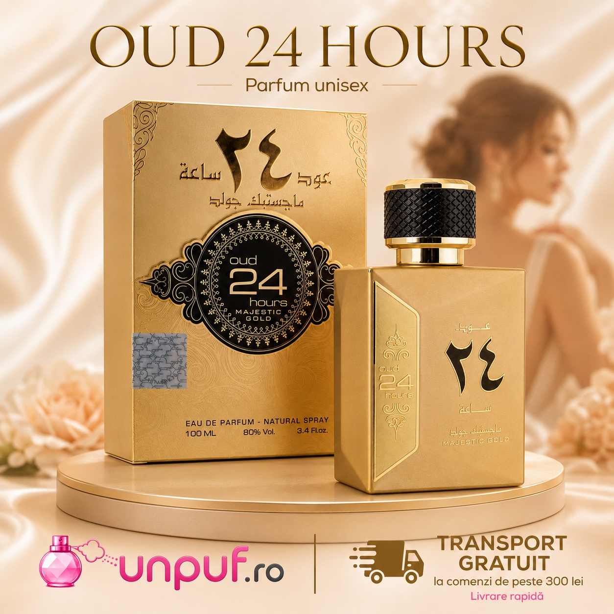 Oud 24 Hours Majestic Gold Ard Al Zaafaran parfum unisex intens sofisticat și memorabil cu flacon auriu