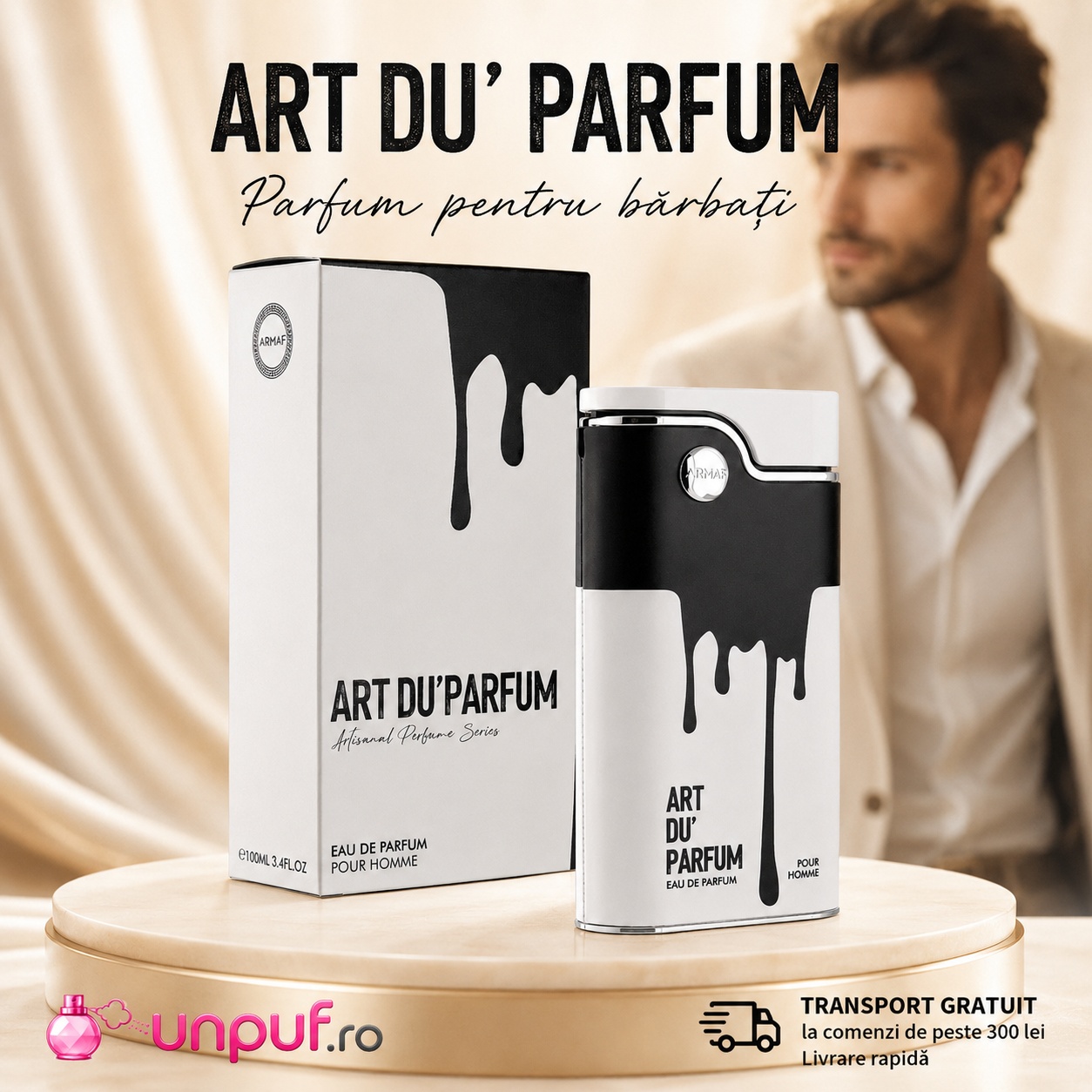 Armaf Art Du&rsquo;Parfum parfum pentru bărbați cu flacon alb-negru și transport gratuit