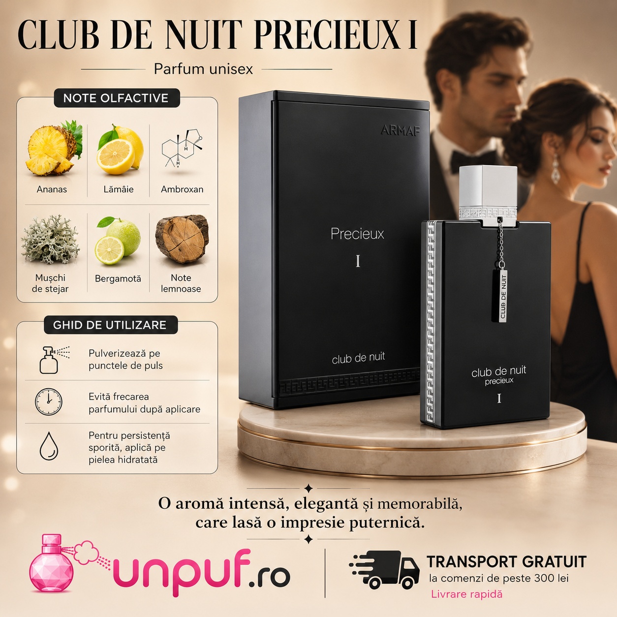 Club De Nuit Precieux I parfum cu ananas, lăm&acirc;ie, ambroxan, mușchi de stejar, bergamotă și note lemnoase