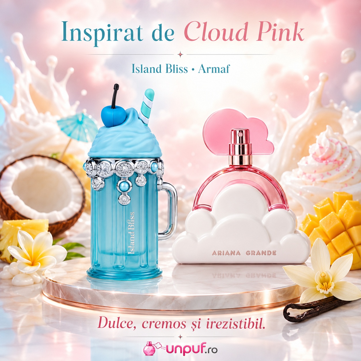 Armaf Island Bliss inspirat de Cloud Pink, parfum dulce, cremos și irezistibil