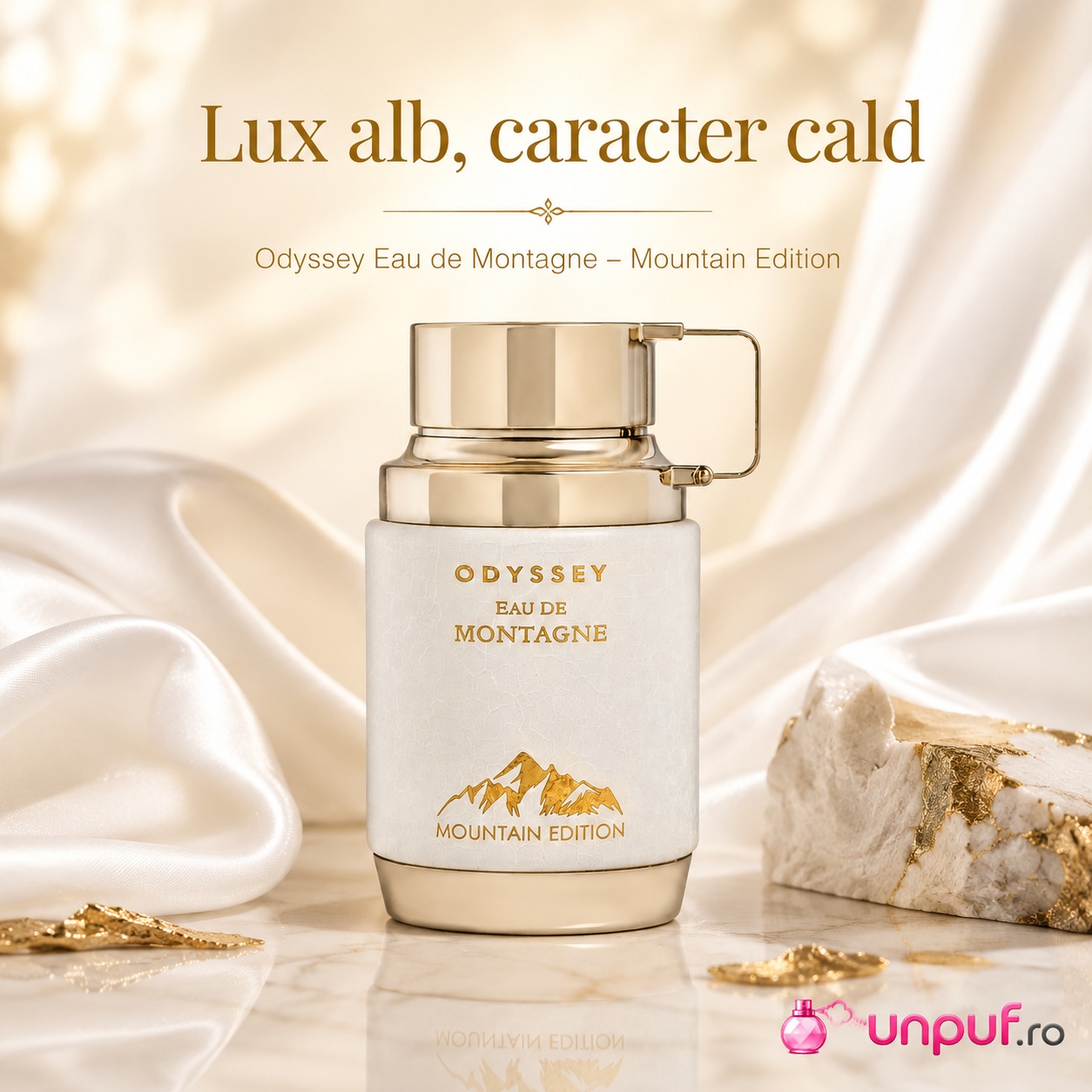 Armaf Odyssey Eau De Montagne lux alb și caracter cald, parfum Mountain Edition cu design premium