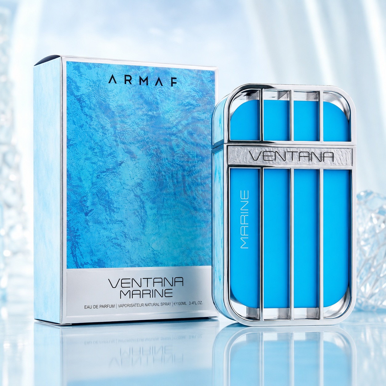 Parfum Arăbesc Armaf Ventana Marine 100 ml cu flacon albastru marin și cutie premium albastră
