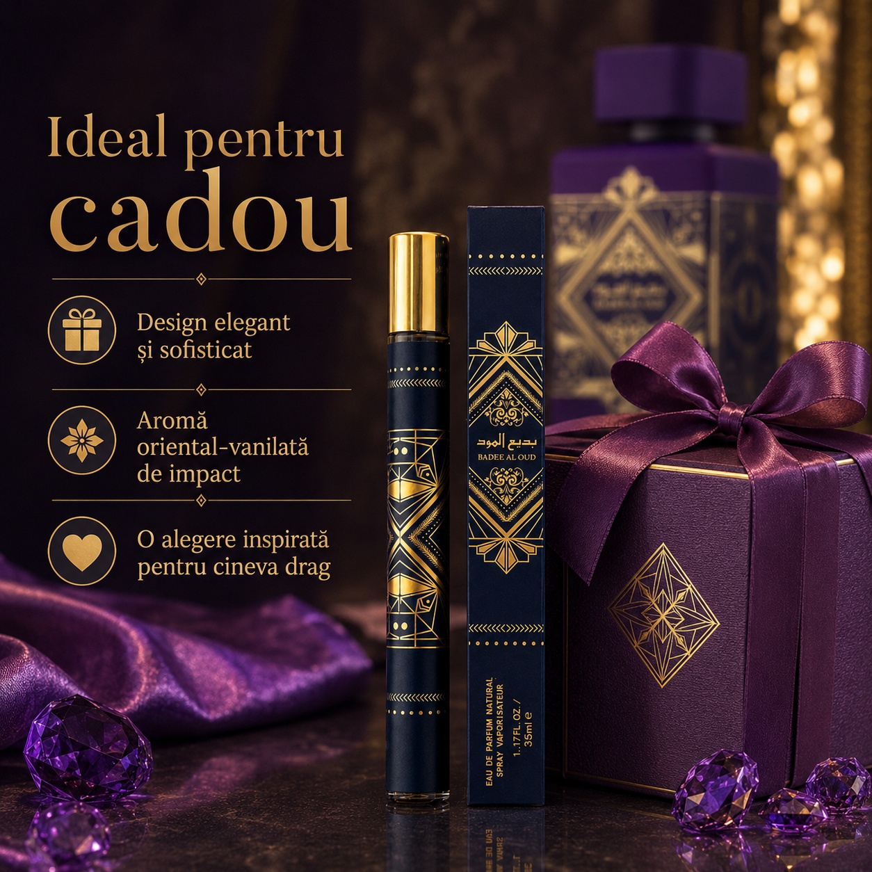 Badee Al Oud 35 ml ideal pentru cadou design elegant și aromă oriental vanilată de impact